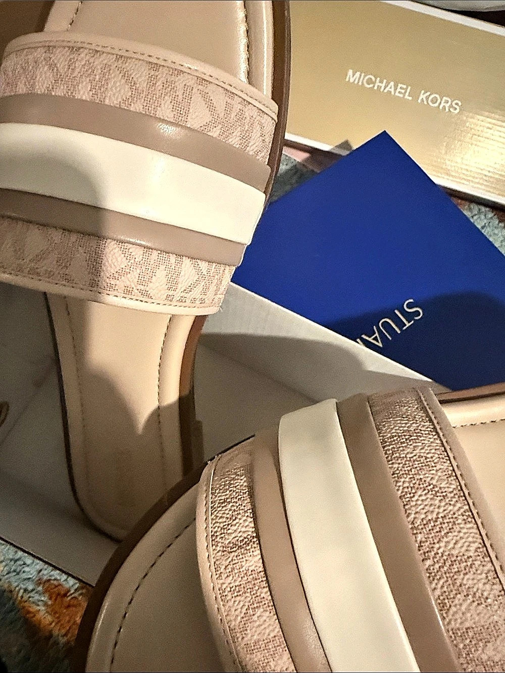 Michael Kors Palmer Signature Logo Slide Sandal Pink & White